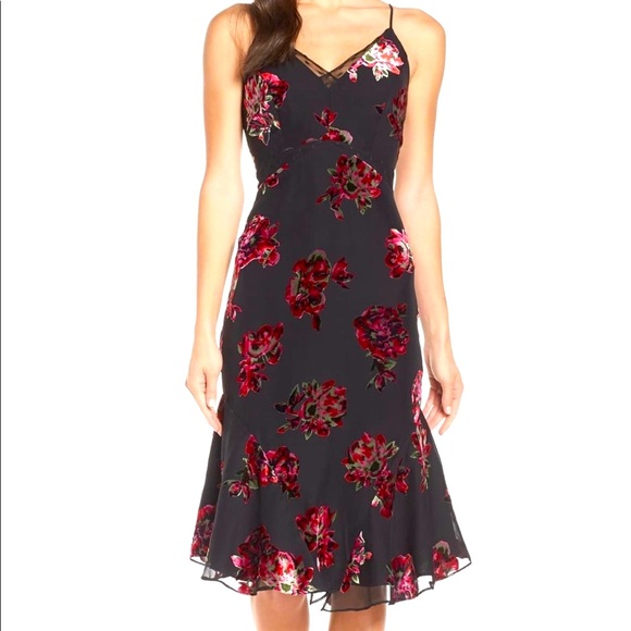 Harlyn VELVET BURNOUT COWL NECK SLIP DRESS Blk XS - Picture 2 of 8